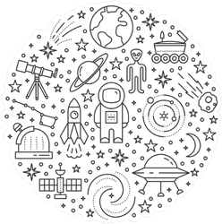 Space Line Icon Collection Circle Sticker