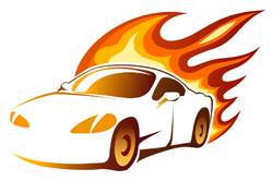 Sports Car With Fiery Orange Burning Flames Sticker