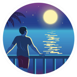 Staring at Moon Circle Sticker