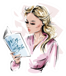 Stylish Blonde Hair Girl Reading A Book Sticker