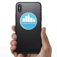 Omaha Nebraska Blue Skyline Sticker on a Phone example