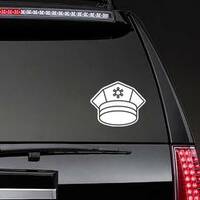 Police Cap Line Art Sticker on a Rear Car Window example