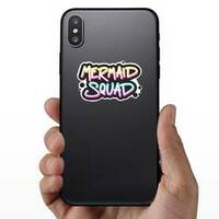 Black Paint Mermaid Squad Sticker on a Phone example