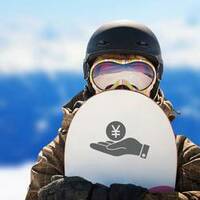 Yen In Hand Sticker on a Snowboard example