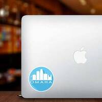 Omaha Nebraska Blue Skyline Sticker on a Laptop example