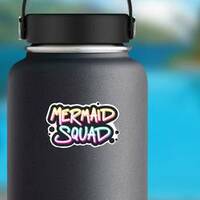 Black Paint Mermaid Squad Sticker on a Water Bottle example