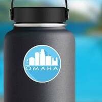 Omaha Nebraska Blue Skyline Sticker on a Water Bottle example