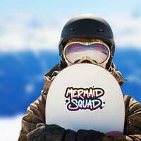 Black Paint Mermaid Squad Sticker on a Snowboard example