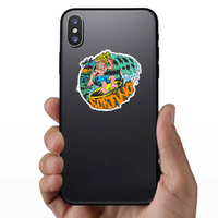 Comic Book Style Surfing Sticker