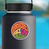 Woodstock Hippie Circle Sticker on a Water Bottle example