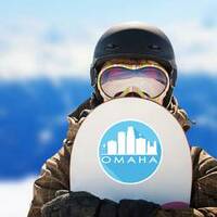 Omaha Nebraska Blue Skyline Sticker on a Snowboard example