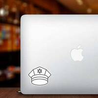 Police Cap Line Art Sticker on a Laptop example