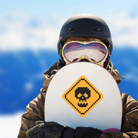 Pixel Art Yellow Road Sign With Skull Sticker