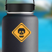 Pixel Art Yellow Road Sign With Skull Sticker