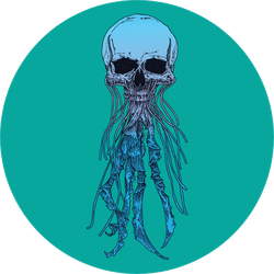 Vintage Drawing Jellyfish Skull On Blue Sticker