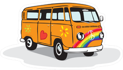 Vintage Hippie Van With Rainbow and Heart Sticker