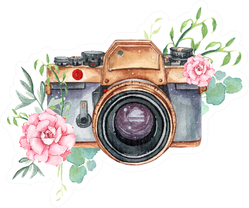 Vintage Retro Watercolor Camera With Flowers Sticker
