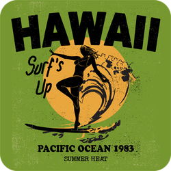 Vintage Surf Illustration And Girl Sticker