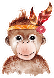 Watercolor Boho Monkey With Feathers Sticker