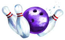 Watercolor Bowling Ball With Pins Sticker