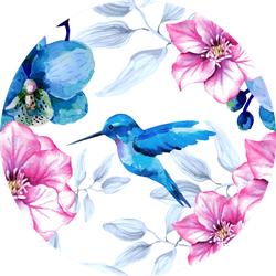 Watercolor Floral Pattern With Orchid Flowers And Hummingbird Sticker