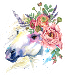 Watercolor Flower Bouquet Horse Illustration Sticker