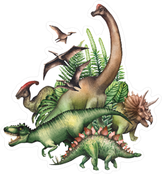 Watercolor Group of Dinosaurs Sticker
