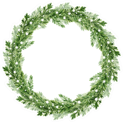 Watercolor Illustration. Christmas Fir Tree Wreath Sticker