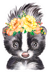 Watercolor Illustration Of A Little Skunk With A Floral Wreath Sticker