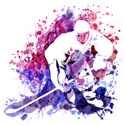 Watercolor Illustration Of Hockey Player Purple Sticker