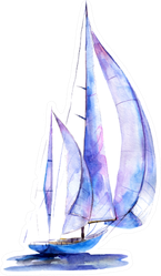 Watercolor Illustration Purple Sailboat Sticker