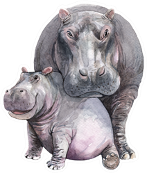 Watercolor Mom And Baby Hippo Sticker