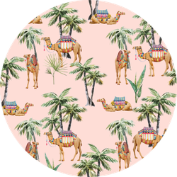 Watercolor Pattern, Camel With Palm Trees Pink Sticker