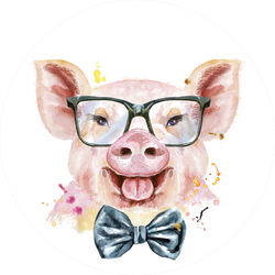 Watercolor Pink Pig With Bow-tie And Glasses Sticker