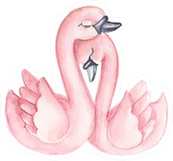 Watercolor Romantic Illustration A Pair Of Pink Swans Sticker
