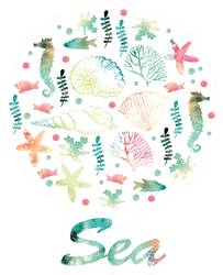 Watercolor Sea Illustration Of Seashells Sticker