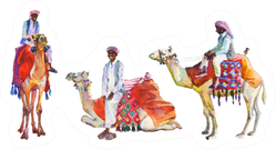 Watercolor Set Of Arabian Men And Camels Sticker