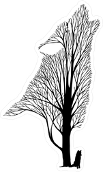Wolf and Tree Double Exposure Sticker