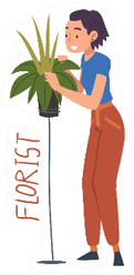 Woman Florist Caring For Plant Profession Lettering Sticker
