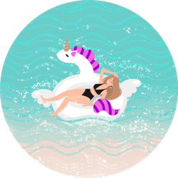 Woman On Beach In Unicorn Float Sticker