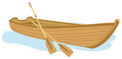 Wooden Boat With Oars Illustration Sticker