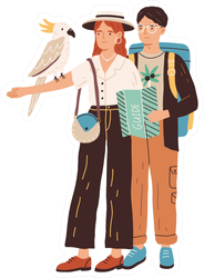 Young People Watching Cockatoo Bird Illustration Sticker