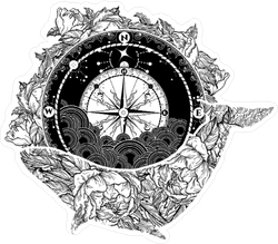 Zentangle Whale and Compass Sticker