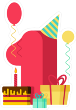 1 Year Happy Birthday Number Sticker