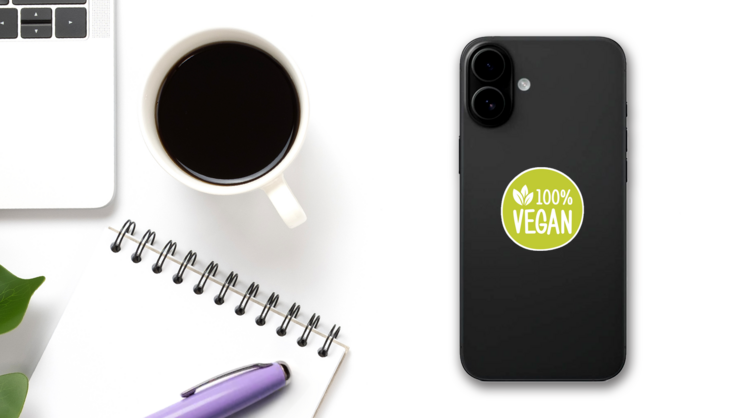 100 Vegan Green Eco Sticker  on a Phone (New) example
