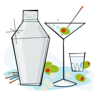 1950s Cocktail Martini With Olive Illustration Sticker