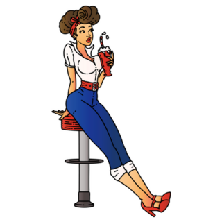 1950s Pinup Girl Drinking A Milkshake Sticker