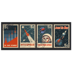 1960s Postage Stamps Retro Space Propaganda Sticker