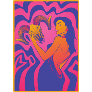 1960s Style Ram Skull Sticker