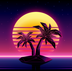 1980s Futuristic Palm Tree Island Sticker